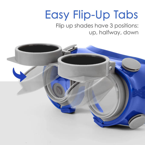 Flip Up Welding Safety Goggles Built For Gas Welding And Plasma Cutting With Shade Five Soft Blue PVC Adjustable Head Strap