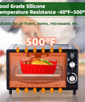 2 Pack Air Fryer Silicone Liners Reusable Liners For 5 Qt And Up inside an oven showing 500F heat resistance