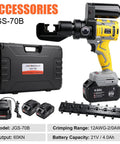Battery Powered Hydraulic Crimping Tool With 8 Ton Force, Sick Electric Cable Crimper Kit Featuring Nine Die Sets For 12 AWG To 2/0 AWG Lugs, tool and battery with case and accessories.