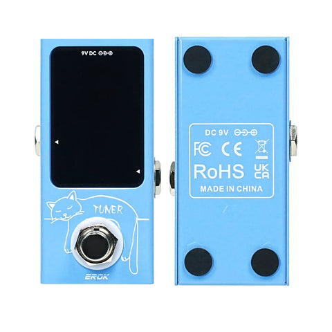 Ultra Compact Tuner Pedal With Pitch LED Indicator For Electric Guitar And Bass, True Bypass, Blue Finish, front and back view
