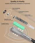 Diagram showing components of Upgraded LED Neck Reading Light With Thirty Minute Timer, including LED beads and qualified battery.