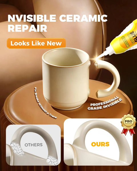 Heavy Duty No-Drip Ceramic Glue Gel for Quick Fixes on Porcelain, Ceramic Mugs, Vases, and Decor in use repairing a mug handle
