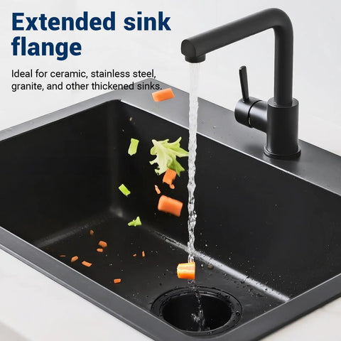 Extended Kitchen Garbage Disposal Flange Kit With Basket Strainer And Drain Stopper For Three And A Half Inch Standard Sink Drain