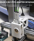 Detachable 2 In 1 PTFE Adapter For Bambu Lab A1 A1 Mini 3D Printers connected to printer with dual filament pathways.