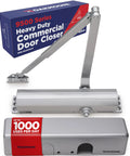 Rock Solid Heavy Duty Commercial Door Closer Automatic Self Closing Hardware For High Traffic Buildings Smooth As Butter Hydraulic Soft Close Damper In Sleek Silver with packaging box.