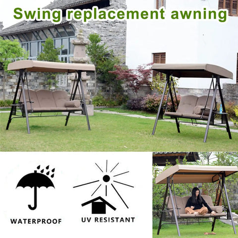 Beige 3 Seater Patio Swing Canopy Replacement Top Cover Waterproof Windproof Rainproof Sunproof 210D Oxford Cloth For Outdoor Garden Porch Swings Durable All Weather Ready