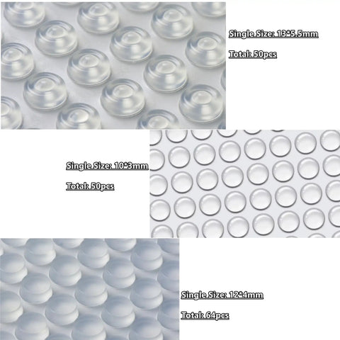 164 Pc Clear Silicone Cabinet Bumper Pads Self Adhesive Drawer Protectors, sizes 10x3mm, 13x5.5mm, 12x4mm, noise reducing.