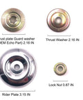 Trimmer Blade Adapter Kit With 6 Steel Razors, Thrust Plate Guard Washer, Thrust Washer, Rider Plate, Lock Nut displayed on white background.