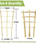 Five Pack 16 Inch Bamboo Trellis For Climbing Plants With Natural Garden Ladder Fan Style Support dimensions illustration