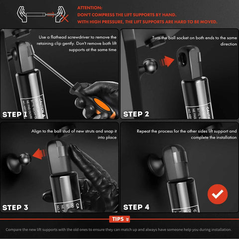 Installation guide for Hood Lift Support Front Left Or Right Shock Strut for Audi A4 A4 Quattro 2009-2016 with step-by-step instructions