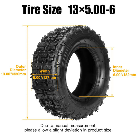 13x5.00-6 Go Kart Tires With Inner Tubes 2 Pack showing tire dimensions and tread pattern for off-road use