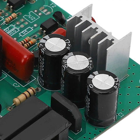 Heavy Duty Power Supply Board Slick Replacement Swap For Balancing Machines, close-up of capacitors and heatsink on PCB.