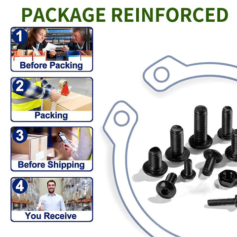Zmbroll 660Pcs M2 Button Head Hex Socket Cap Screws Fully Threaded Metric Machine Screws packing process and screws close-up