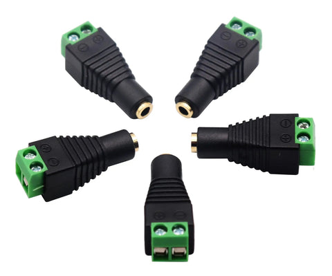 Dead Simple Three Point Five Millimeter To Two Pin Screw Terminal Audio Adapter Solderless Converter Plug For Headphones And Mic No Sweat Install Smooth Integration Durable Housing Five Pack