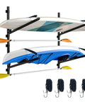 Garage Wall Mount Kayak Storage Rack Set A Real Workhorse With Heavy L Frame Holder Anti Slip Bungee And Full Install Kit Supports Up To 150 Lb Fits Canoe Paddle Board Black 2 Pack