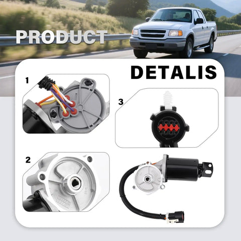 Heavy Duty Transfer Case Shift Motor Knockout Replacement For Ford Explorer Sport Trac And Ranger 4.0L with wiring and detail views.