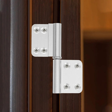 Silver hinge on wooden door from Six Set Heavy Duty Detachable Lift Off Door Hinges With Ten Rivets For Interior And Exterior Doors Weld On Flag Hinges Replacement For Bathroom And Outdoor Use Easy DIY Install