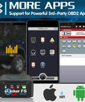 Smartphones displaying Bluetooth OBD2 Diagnostic Scan Tool For iOS Android And Windows With MS-CAN Pro Protocol interfaces.