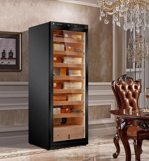 Beefy 380L Electric Cigar Humidor With Precise Temperature And Humidity Control Cedar Wood Shelves Cabinet in luxury room