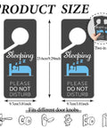 Sleeping Do Not Disturb Door Hanger Signs Black PVC Double Sided 9x4 Inch Two Pack showing dimensions and fits various door knobs