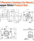 Five To One Planetary Gearbox For Nema 23 Stepper Motor With 60 To 74mm Body, 15 Arcmin Backlash Technical Diagram