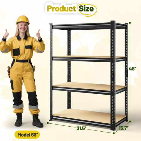 Heavy Duty 4 Tier 48 Inch Metal Shelving Unit With Easy Assembly For Home Garage 1600 Lb Capacity Rolled Edge Steel Columns Wide Open Shelves For Easy Access Storage, 48in size view