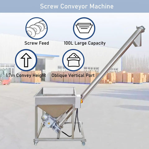 Electric Screw Conveyor With Inclined Spiral Auger Feeder For Powder And Particle Loading, 1.7m Height, 110V, 3m3/h Capacity