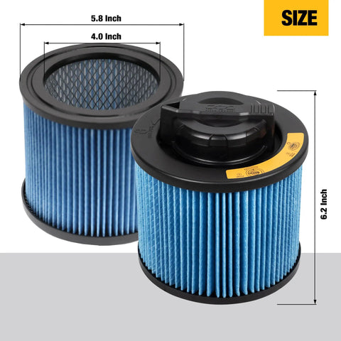 High Efficiency Vacuum Filter Replacement For 4 To 5 Gallon Wet Dry Shop Vacs Compatible With DXV04T DXV05P pleated cartridge size diagram