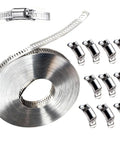 Cut To Size 12 Foot Stainless Steel Hose Clamp Kit With Ten Heavy Duty Fasteners Built Tough Adjustable Worm Gear Clamp