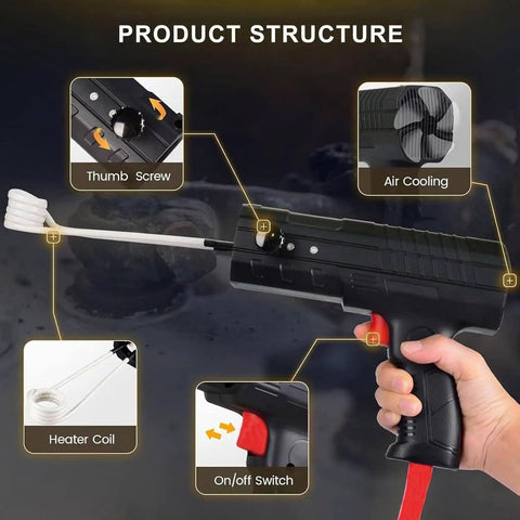 Solid 1800W Induction Heater Bolt Removal Tool with 4 Coils and Toolbox showing product structure features and controls.