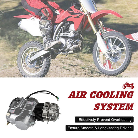 125cc 4 Stroke Engine Kit With Manual Clutch For Honda CRF50 XR50 CRF70 Z50R QR50 Dirt Pit Bike Single Cylinder Air Cooled Engine With PZ22 Carburetor Plug And Play Upgrade, shown with rider on dirt bike and engine close-up