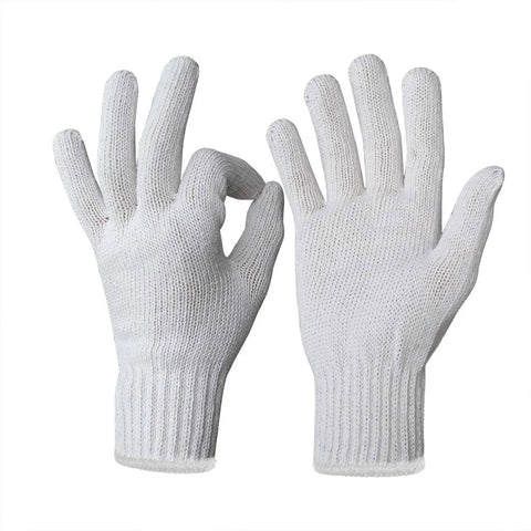 Cotton Polyester String Knit Shell Work Gloves For Painters Mechanics And Builders In Industrial Warehouses Gardening And Construction Large Size 12 Pairs No Dots Sweat Absorbent Cold Protection Workhorse Comfort Reversible Fit
