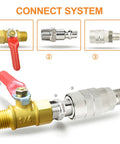 GASHER 5-piece air plug set: brass valve with red handle and stainless 1/4 in NPT plugs with quick-connect.