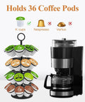 Super Handy 36 Pod K Cup Organizer That Spins 360 Degrees Detachable Coffee Pod Holder next to a coffee maker