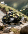 1/16 Scale German King Tiger RC Tank With Realistic Smoke, Sound And Lights on rocky terrain showcasing metal tracks