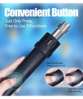 Hand holding 993DM II 1000W Desoldering Hot Air Soldering Station nozzle with close-up of convenient button for easy use.