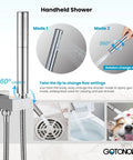 All In One Ceiling Mount Shower System With 12 Inch Rainfall Showerhead And Handheld Sprayer, chrome finish, 360-degree rotation function