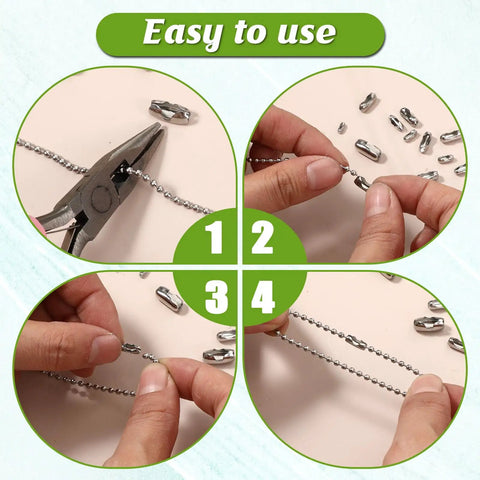 50 Pcs Silver Tone Stainless Steel Ball Chain Connectors And Clasps Set For 4.5mm Ball Chain Ideal For Blinds Pull Cords Roman Shades Jewelry Making Craft Clips And DIY Projects Five Size Options