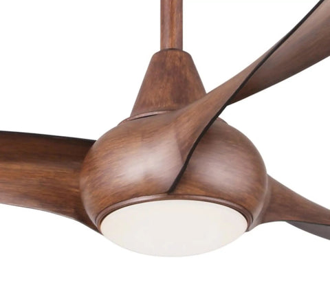Light Wave 52 Inch Ceiling Fan With LED Light Kit in Distressed Koa Finish, close-up of blades and light