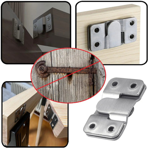 Built To Last Beefy Stainless Steel Flush Mount Bracket Set With Screws Six Packs Interlocking Z Clips in use on wooden surfaces