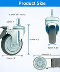 Heavy Duty 4 Inch Swivel Caster Wheels With Aluminum Brake And Standard Threaded Stem, Set Of 4, size measurements displayed.