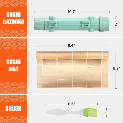 All In One Sushi Making Kit For Beginners With Sushi Roller Bazooka And Bamboo Rolling Mat Safe Easy Peasy Fun Family Kitchen Tool