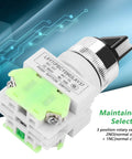 Hella Durable 3 Position Maintained Selector Switch For Industrial Builds Rock Solid Self Locking 2NO Plus 1NC Wiring Medium Low Voltage Electrical Rig Setup, showing rotary switch and terminal design.