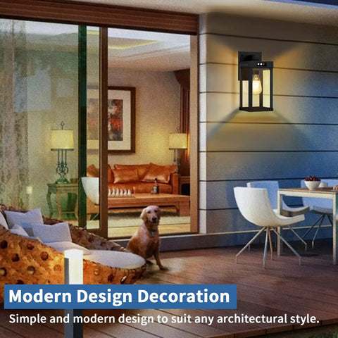 Outdoor Solar Wall Light With Motion Sensor And 3 Lighting Modes Two Bulbs Waterproof Porch Lantern on wall at night.
