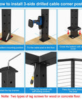 How to install Heavy Duty Black Cable Railing Corner Post For Decks with steps for surface mount setup.