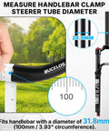 Hand measuring handlebar diameter with ruler, showing 28.6mm fit for adjustable mountain and road bike stem clamp.