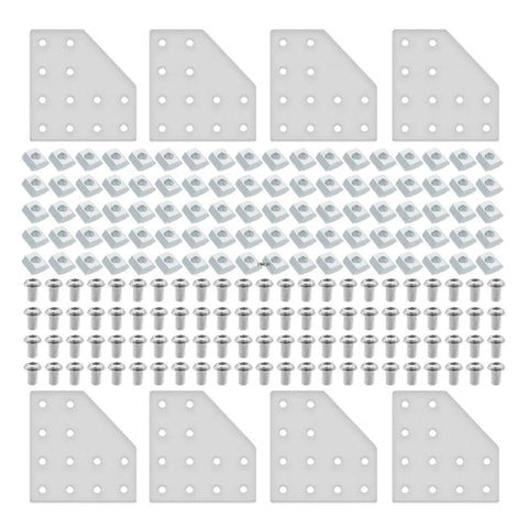 8 Piece Pro Grade T Corner Brackets For 2040 3060 Aluminum Extrusion Frame Building With Heavy Duty Nuts And Screws Silver hardware kit.