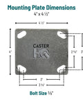 Mounting plate dimensions for 8 Inch Air Filled Pneumatic Swivel Caster Smooth Rollin Rig, 4" x 4.5", steel plate with bolt size 3/8".