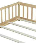 Rock Solid Full Size Montessori Floor Bed With Safety Rails, Natural Solid Wood Kids Sleep Platform showing sturdy slats and safety rails.