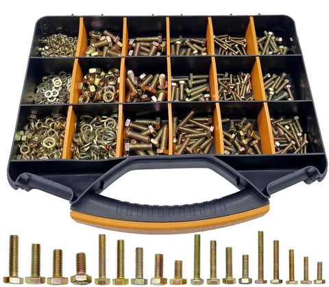 Ultimate Bolt Kit For Repairs And Projects 1000Pcs Galvanized M4 To M8 Metric Hex Bolts Yellow Zinc Alloy Steel Fasteners in tray